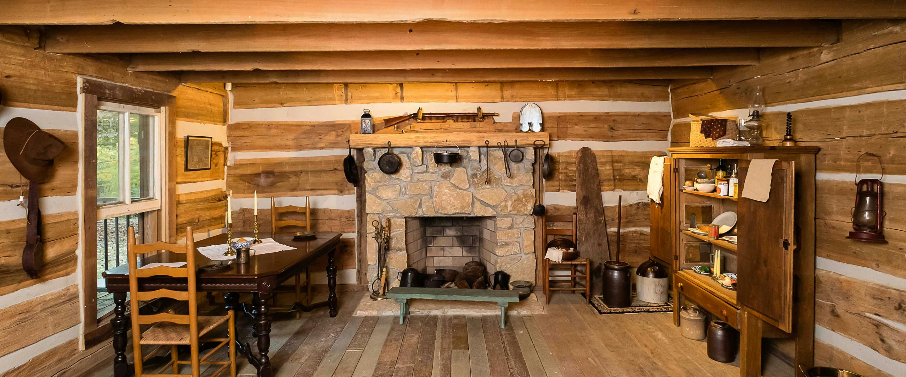 interior view of cabin just as it would have been pre-civil war