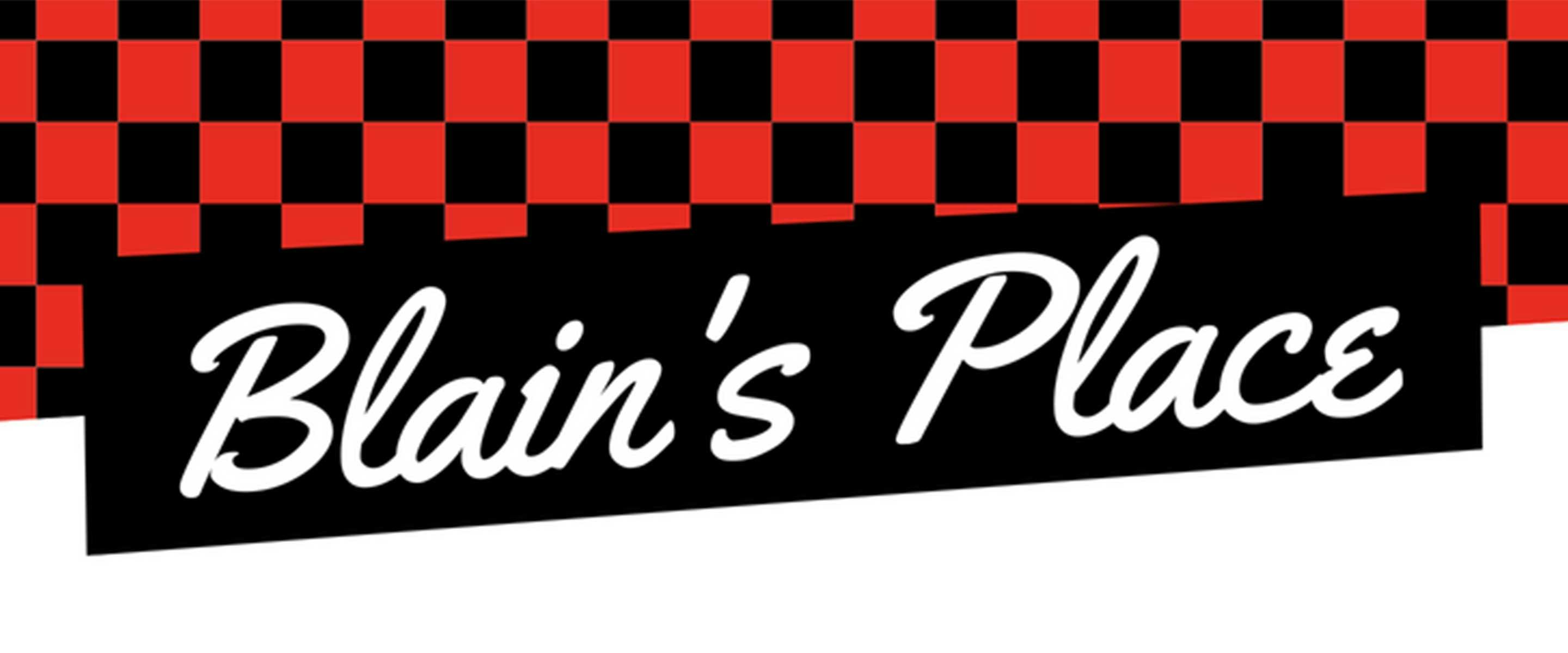 red and black checkered graphic for Blain's Place